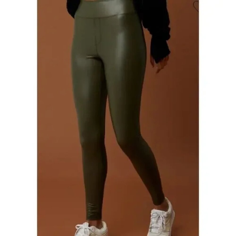 Aerie‎ Offline Luxe Faux Leather Leggings Green NWT